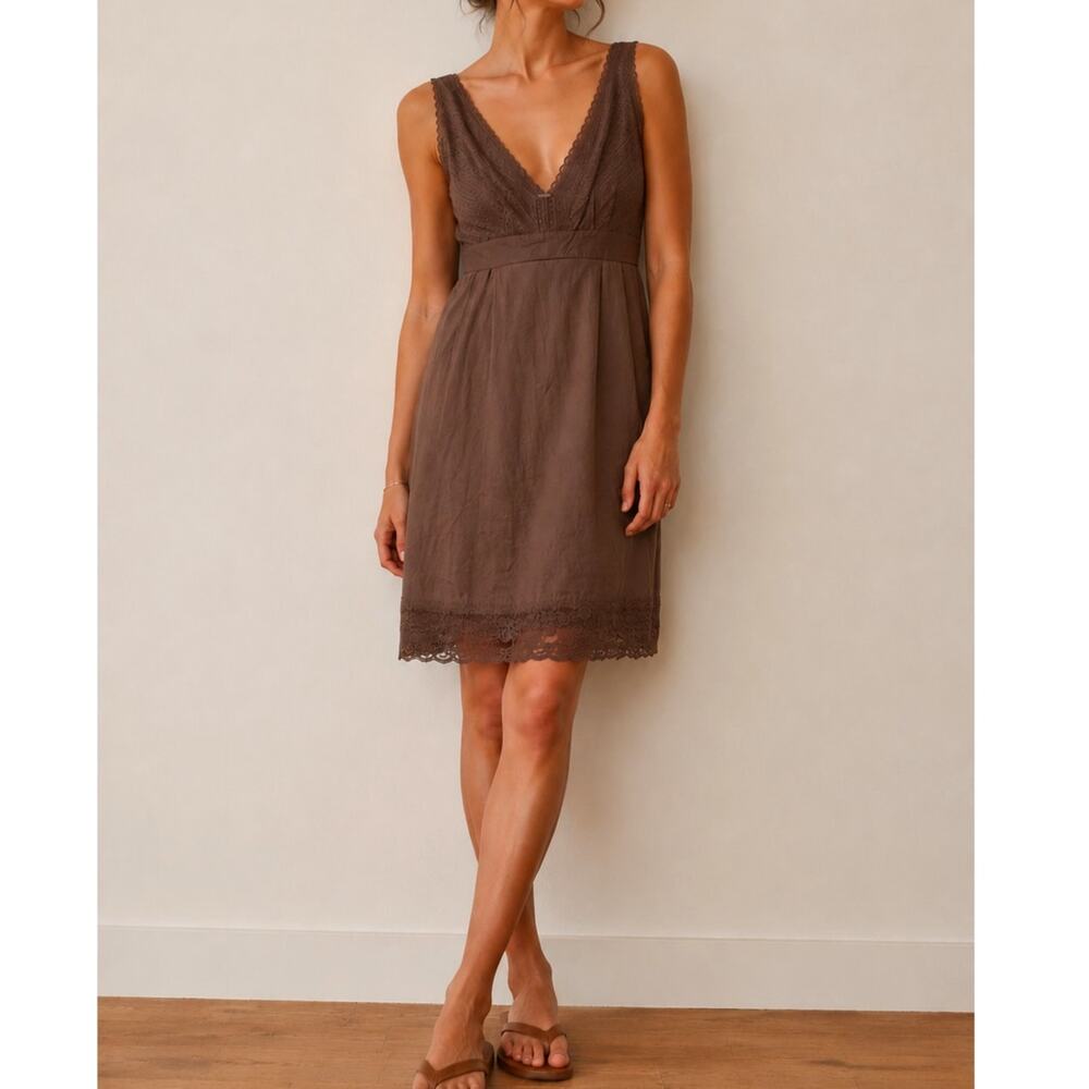 Anthropologie Moulinette Soeurs Brown Babydoll Pockets Mini Dress French-sz 4